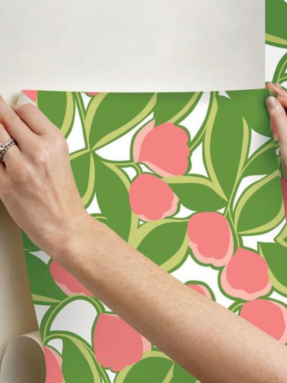 NEW NuWallpaper x Megan Carter Talia Green Peel and Stick Green Peach Wallpaper - Picture 8 of 9